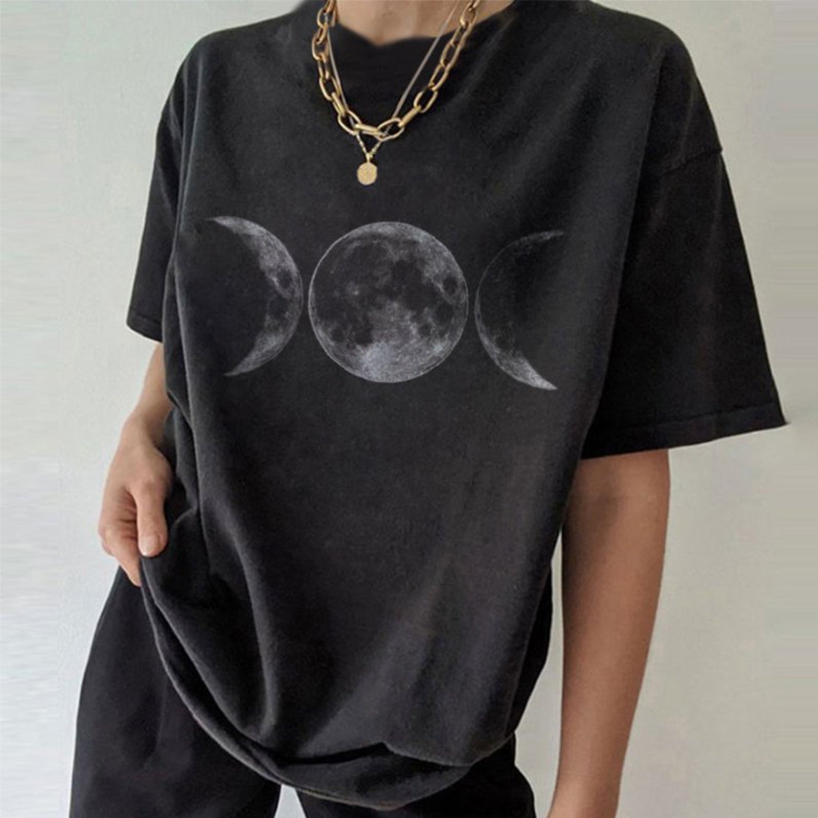 Neojana Vintage Moon Phases Print Design Tee - chicyea