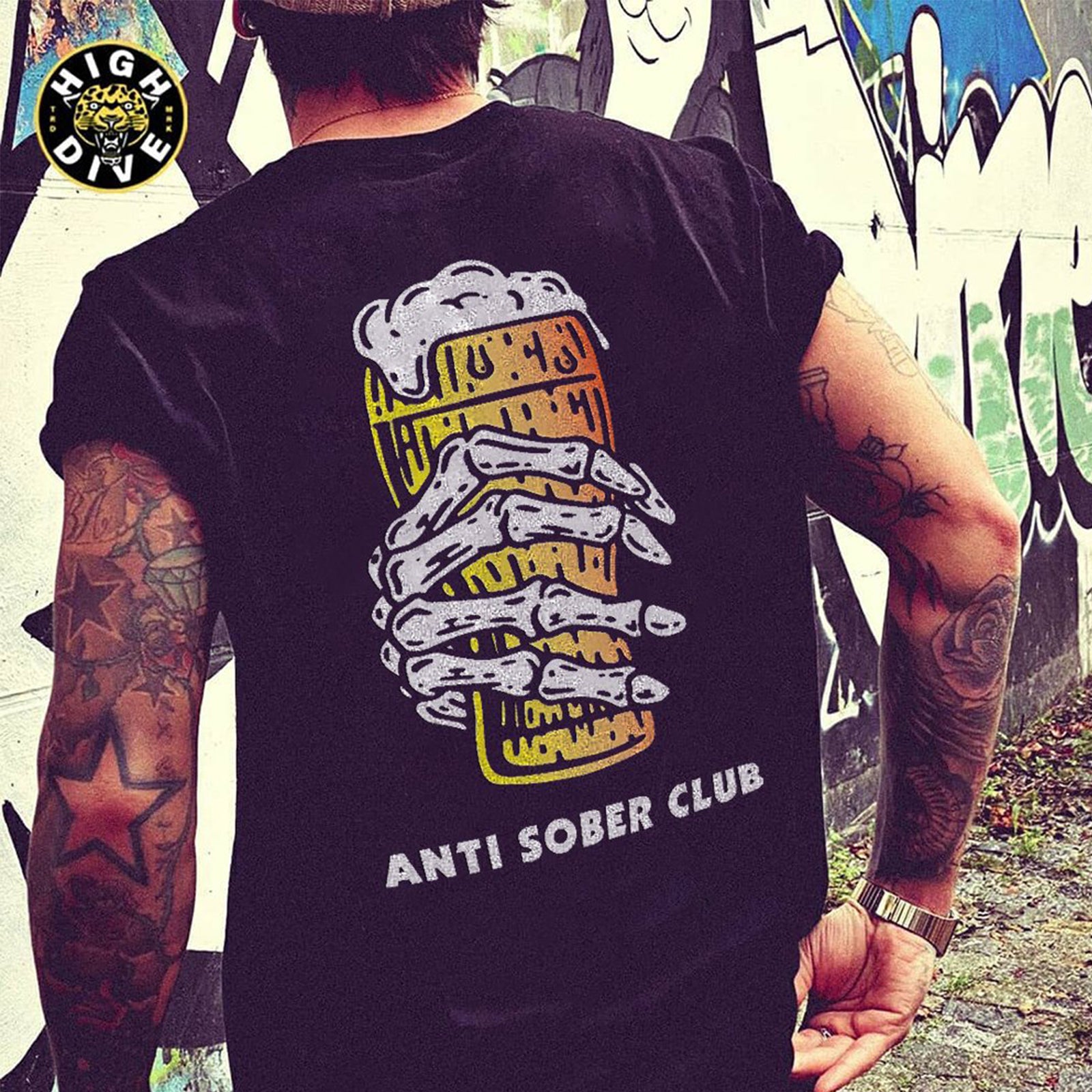 Cloeinc Anti Sober Club Beer Printed T-Shirt - chicyea