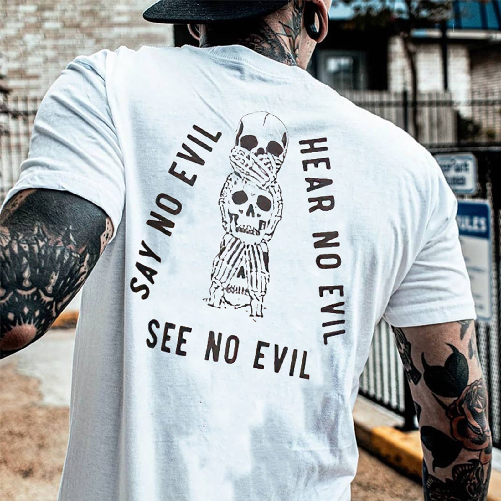 Cloeinc Skulls Say No Evil Printed Men T-Shirt - chicyea