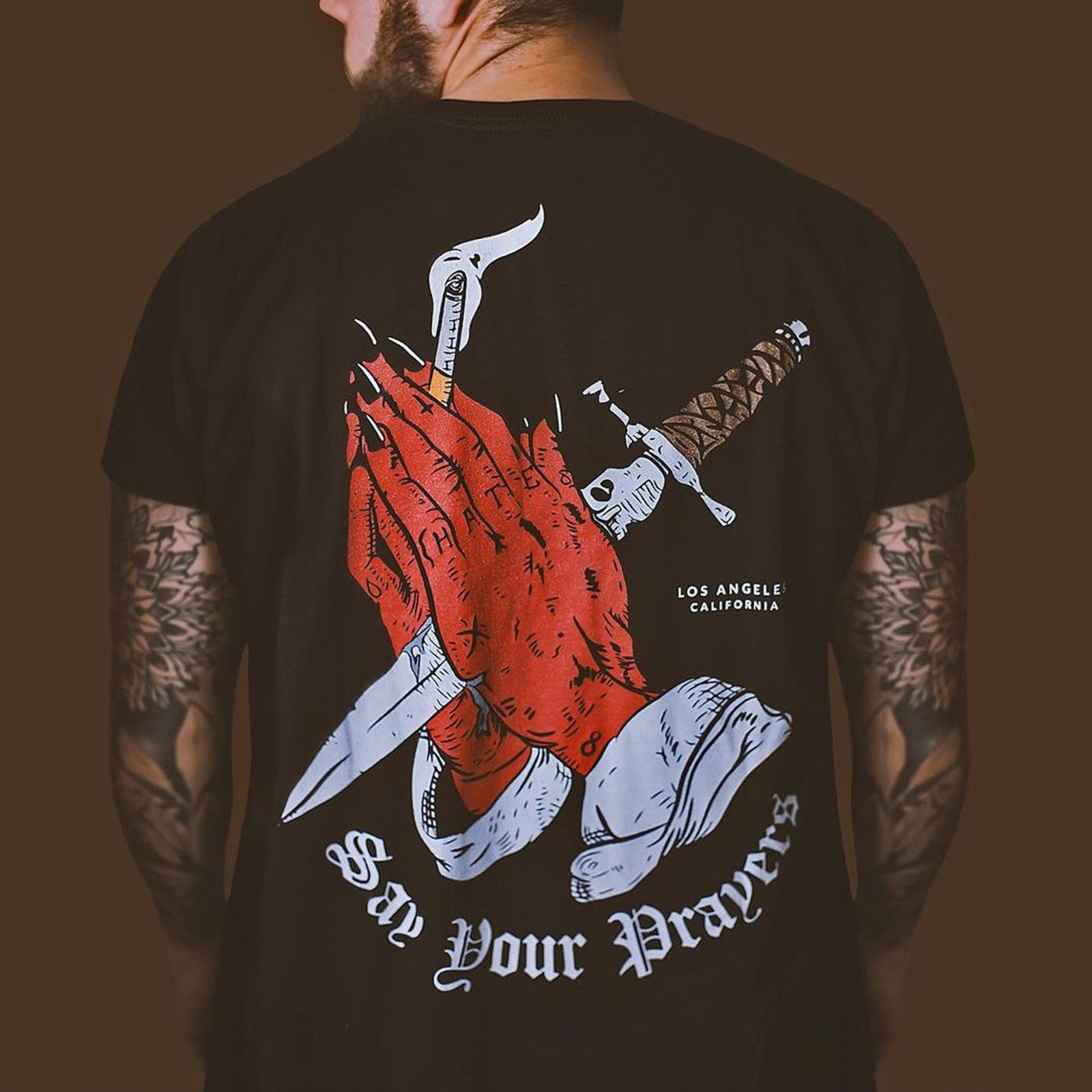 Cloeinc Say Your Prayers Print Men T-Shirt - chicyea