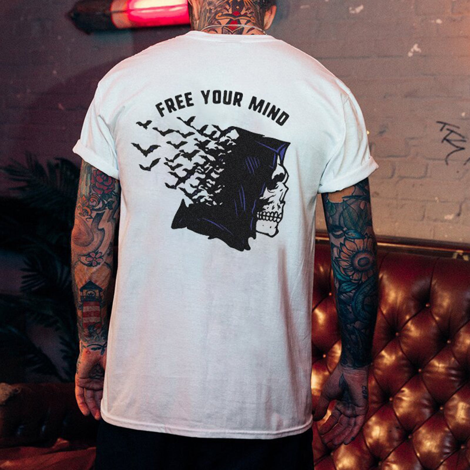 Cloeinc Demon Skull Free Your Mind Printed Designer Reaper T-Shirt - chicyea