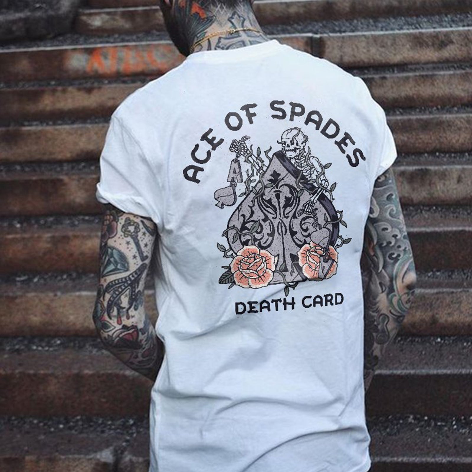 Cloeinc Ace Of Spades Skull Printed Men Reaper T-Shirt - chicyea