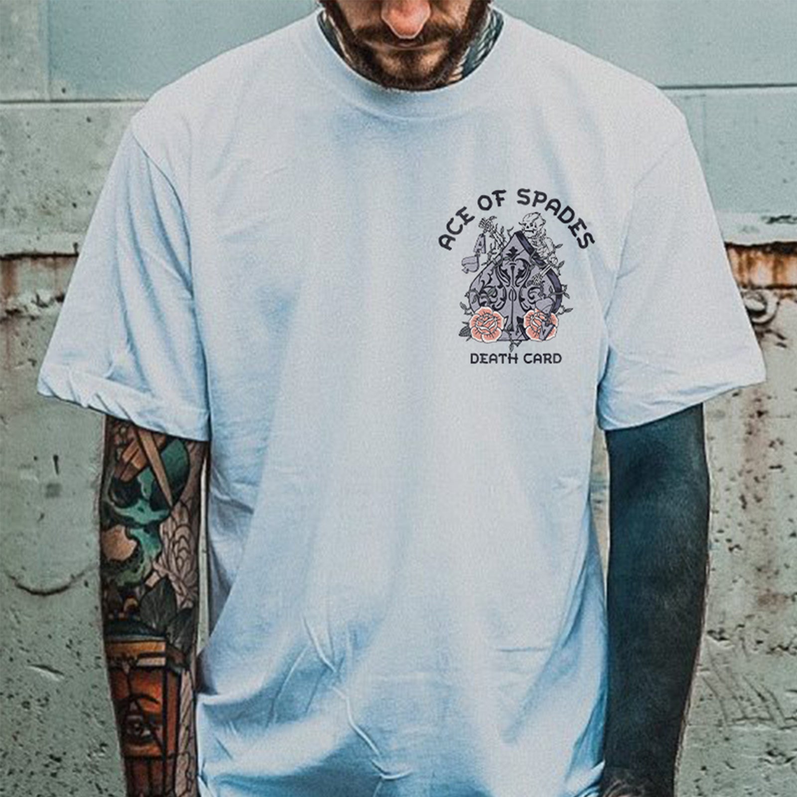 Cloeinc Ace Of Spades Skull Printed Men Reaper T-Shirt - chicyea