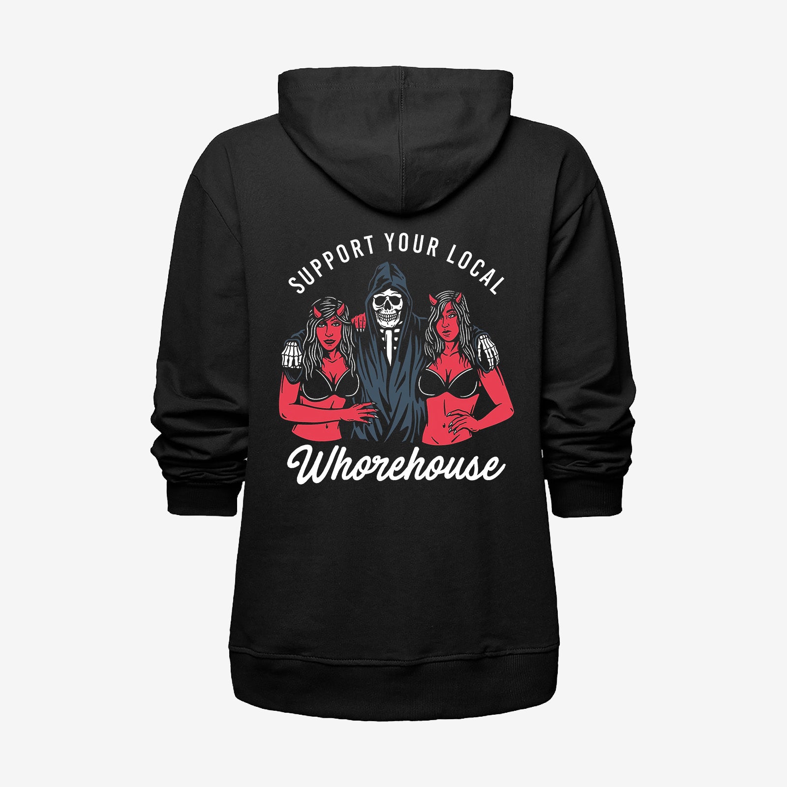 Cloeinc Skull And Sexy Lady Support Your Local Printed Reaper Hoodie - chicyea