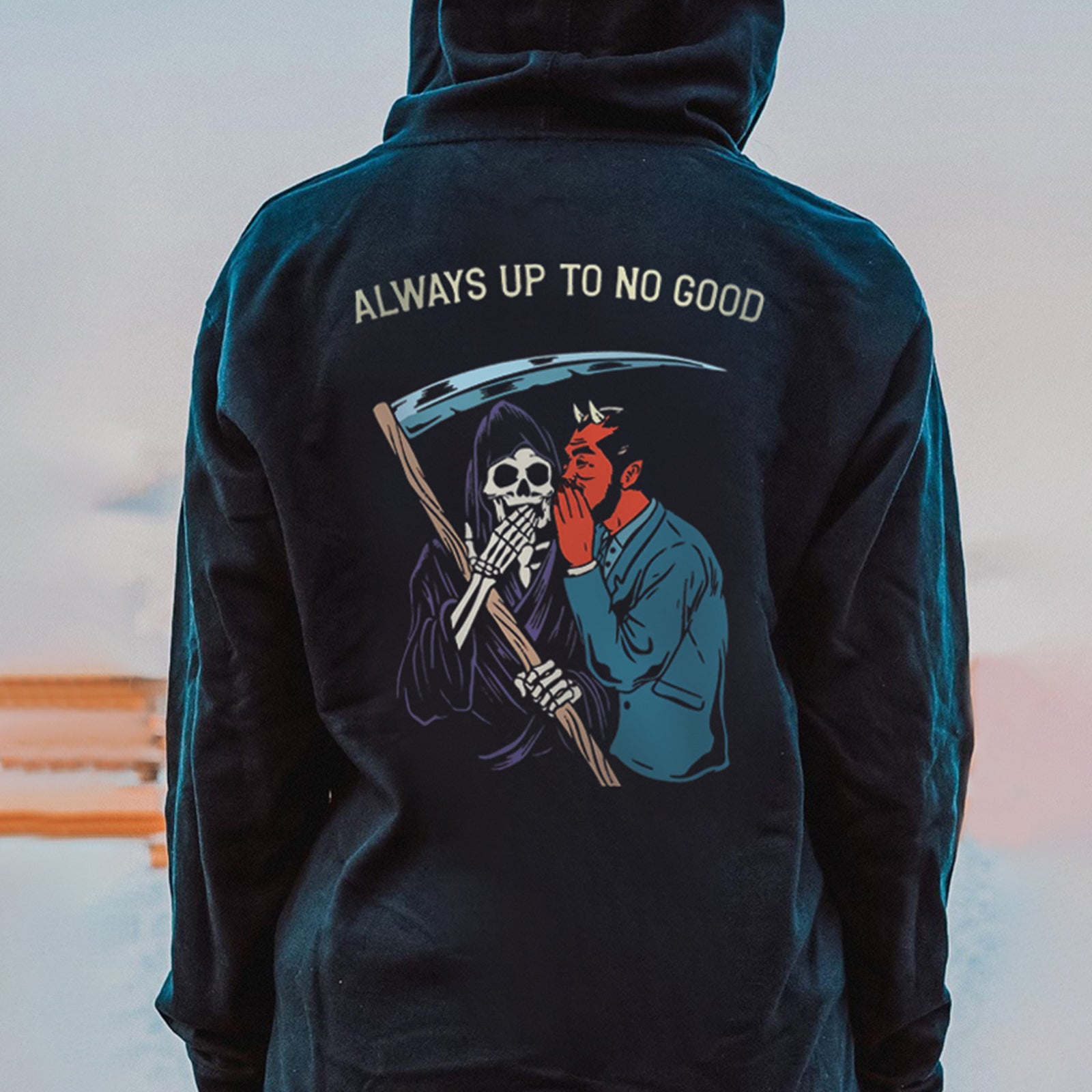 Cloeinc The Devil And Skull Whispering Always Up No Good Reaper Hoodie - chicyea