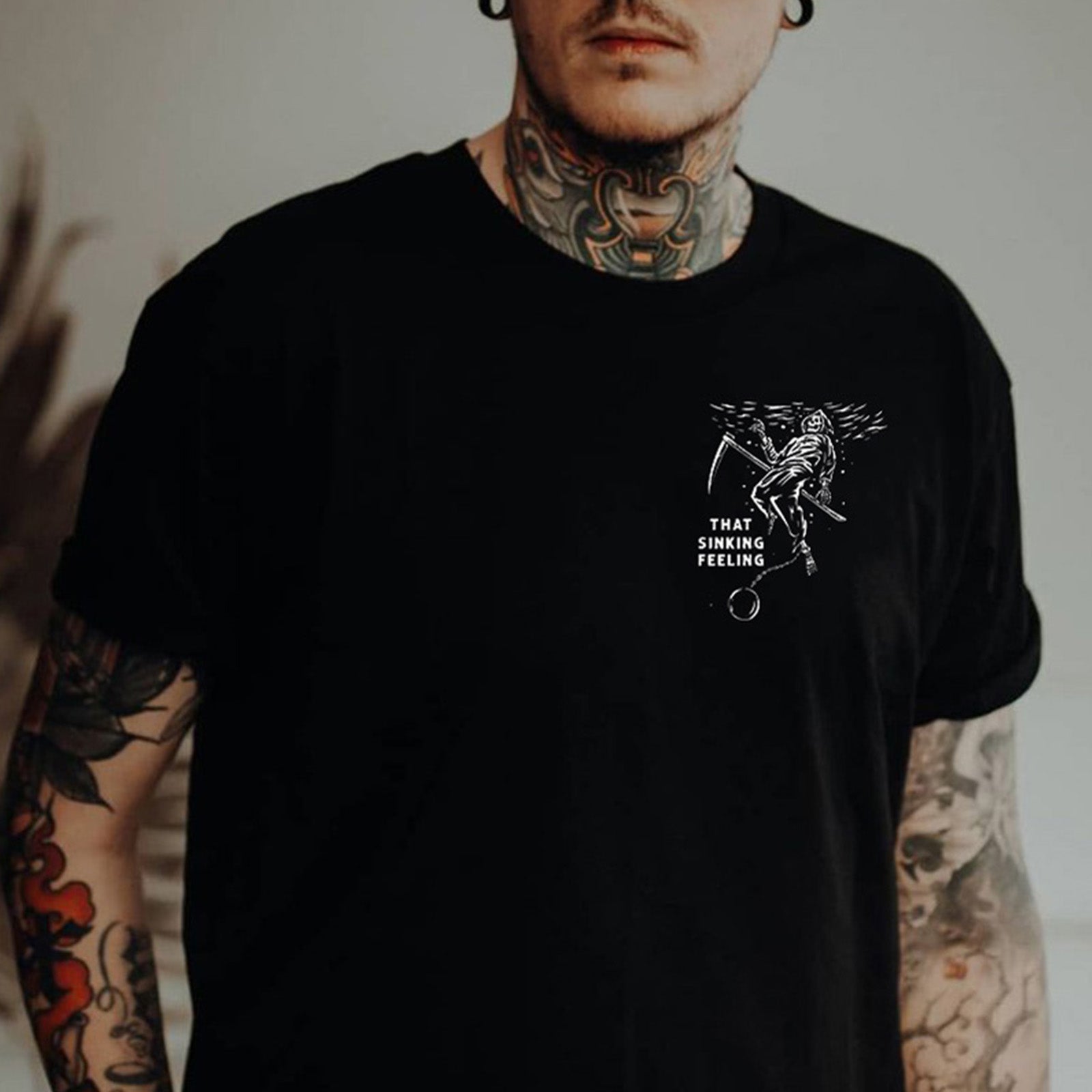 Cloeinc That Sinking Feeling Printed Men Casual Reaper T-Shirt - chicyea