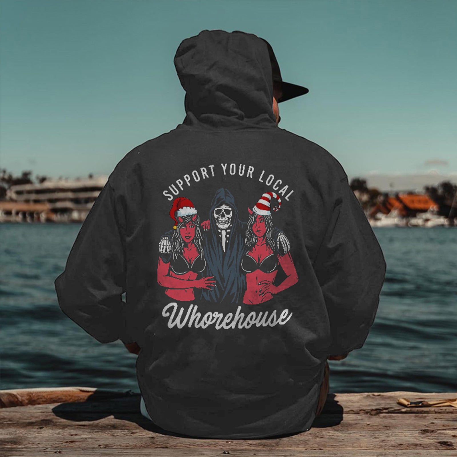 Cloeinc Letter Support Your Local Whorehouse Men Reaper Hoodie - chicyea