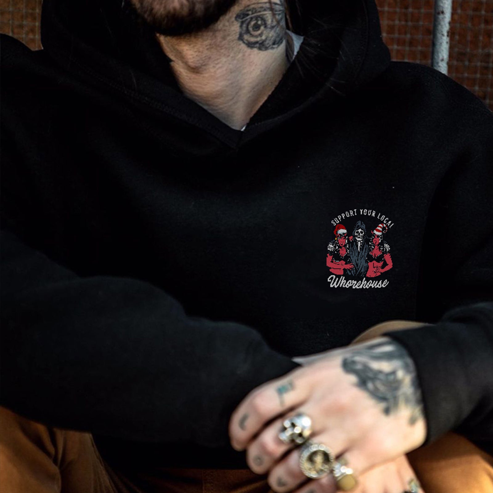 Cloeinc Letter Support Your Local Whorehouse Men Reaper Hoodie - chicyea