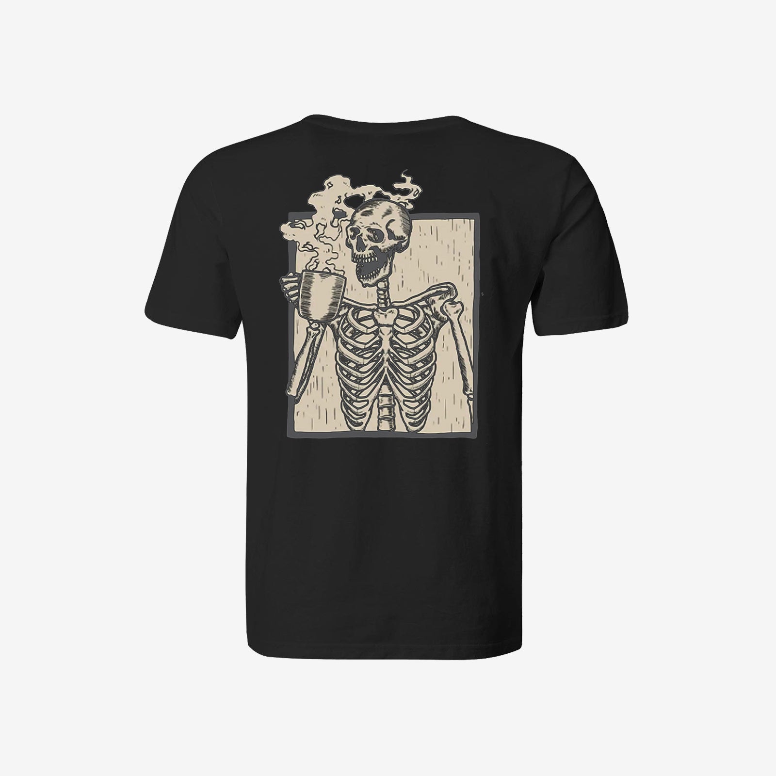 Cloeinc Skull Drinking Coffee Printing Casual T-Shirt - chicyea