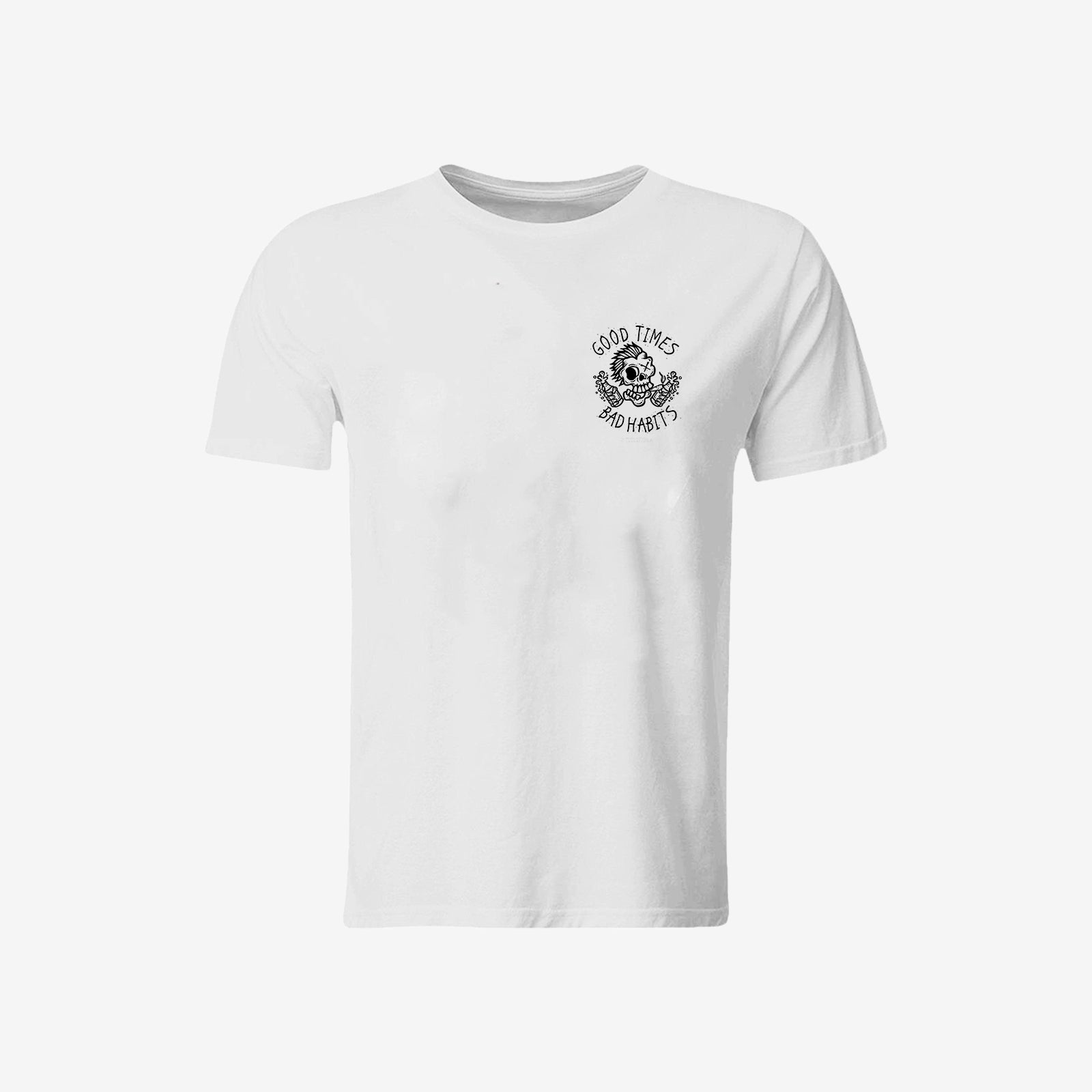 Cloeinc Good Times Bad Habits Skull Printed Men Casual T-Shirt - chicyea