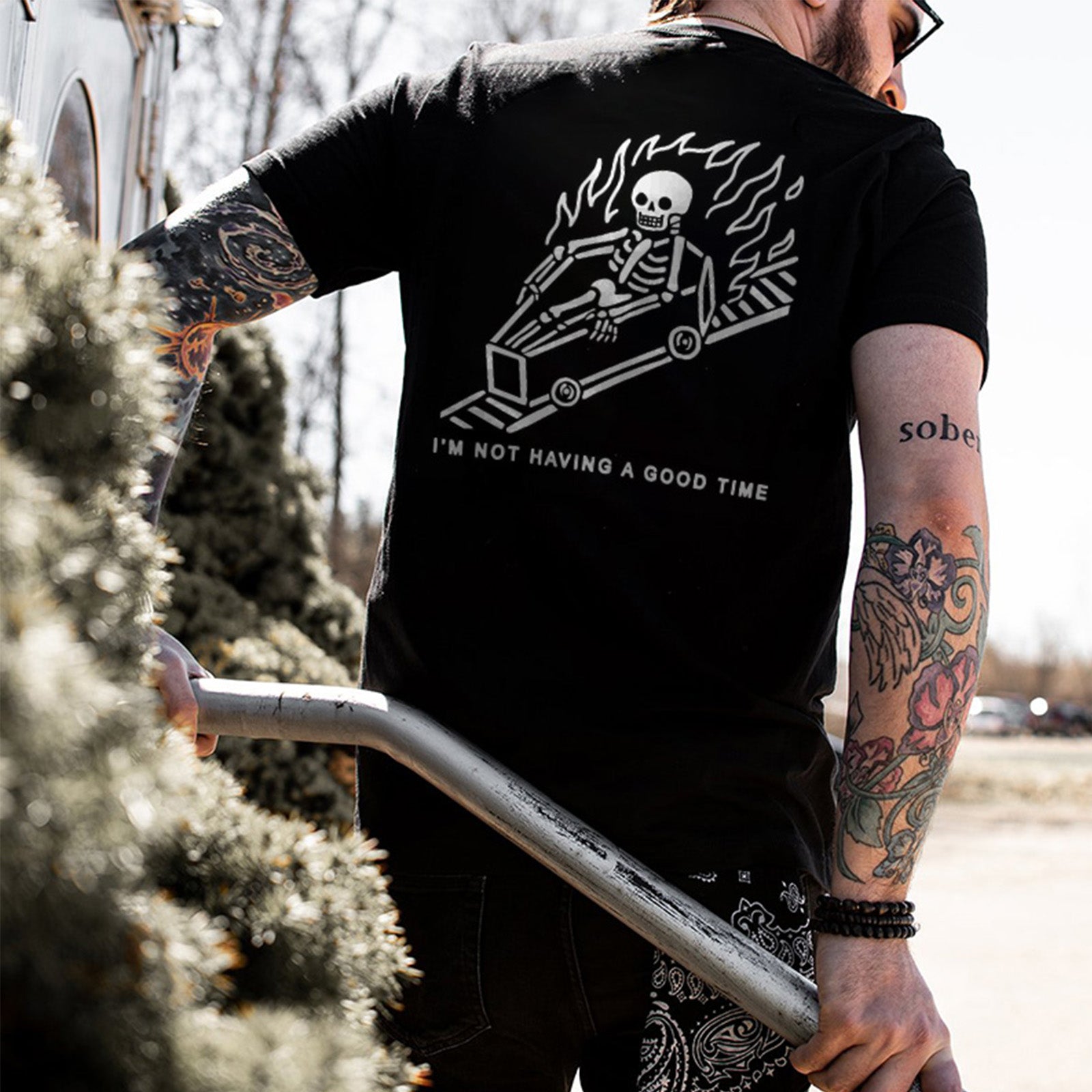 Cloeinc I'M Not Having A Good Time Skeleton Printed Funny T-Shirt - chicyea
