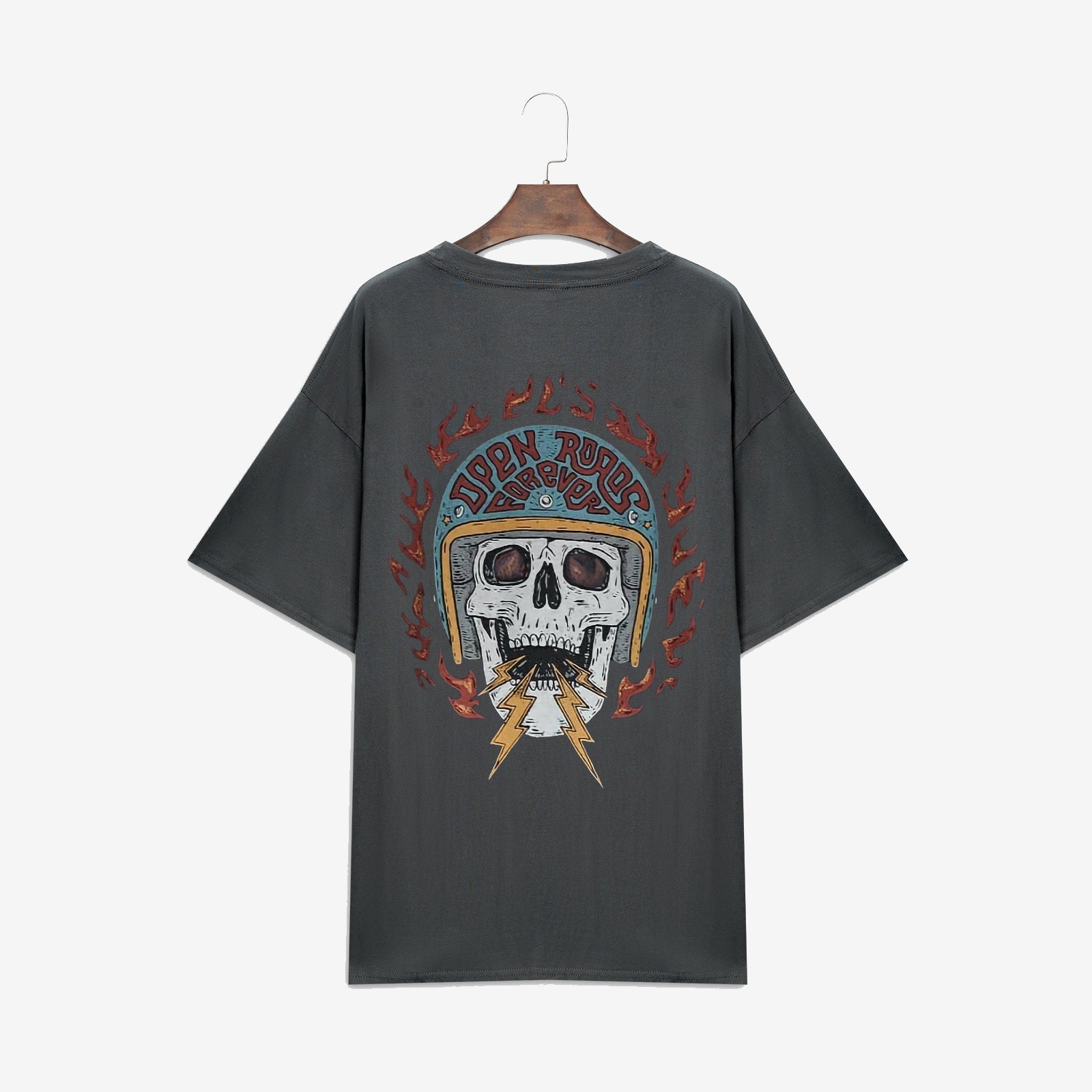 Minnieskull Cool Flame Skull Retro Print Casual T-Shirt