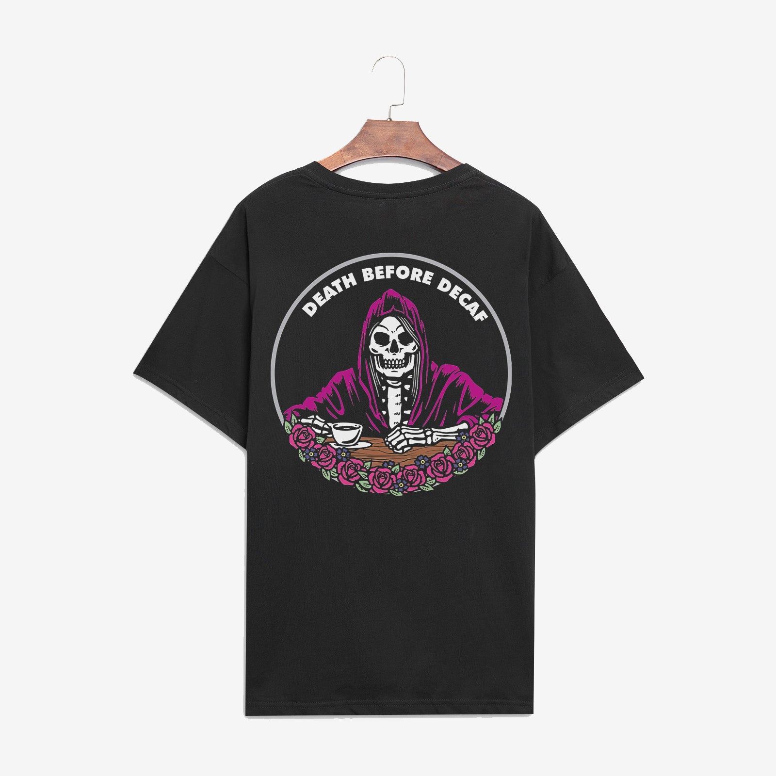 Minnieskull Death Before Decaf Skull Print T-Shirt