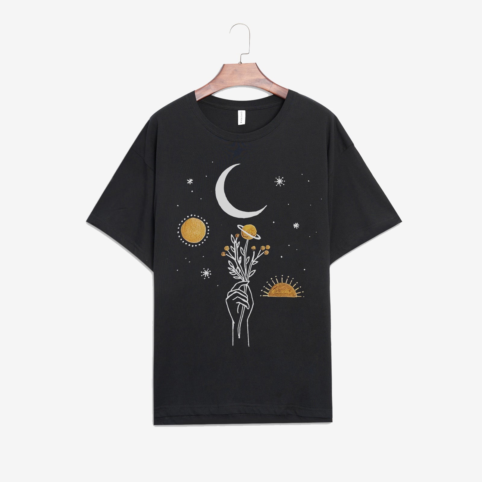 Neojana Planet Floral Moon Printed Oversize T-Shirt - Chicyea