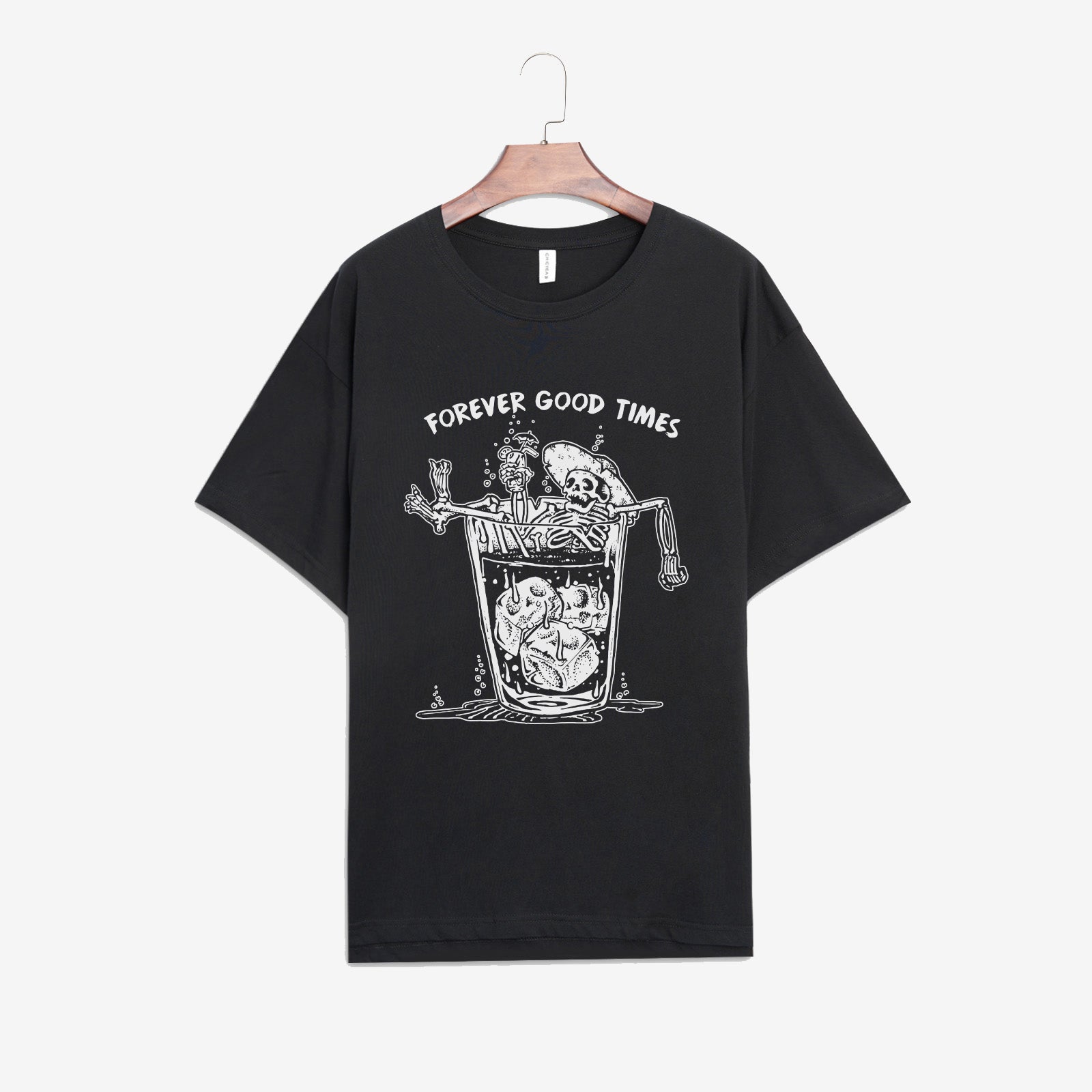Minnieskull Forever Good Times Skull Drinking Printed T-Shirt