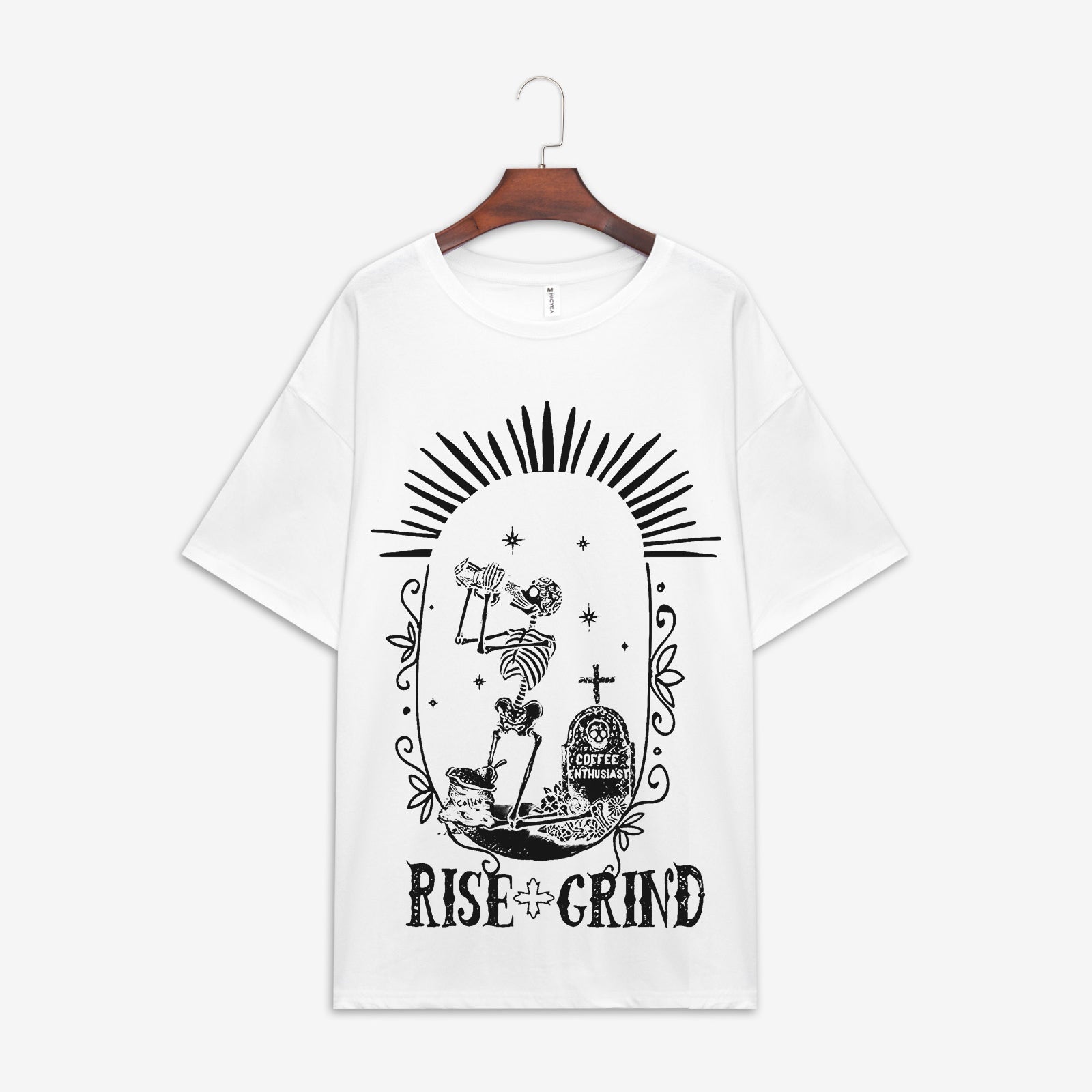 Minnieskull – Weißes T-Shirt mit „Rise Crind“-Totenkopf-Aufdruck 