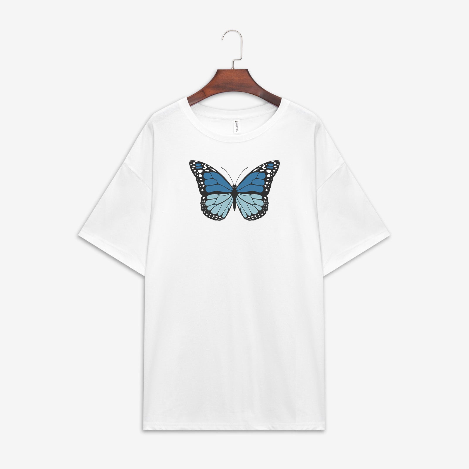 Neojana Blue Butterfly White Design T Shirt - Chicyea