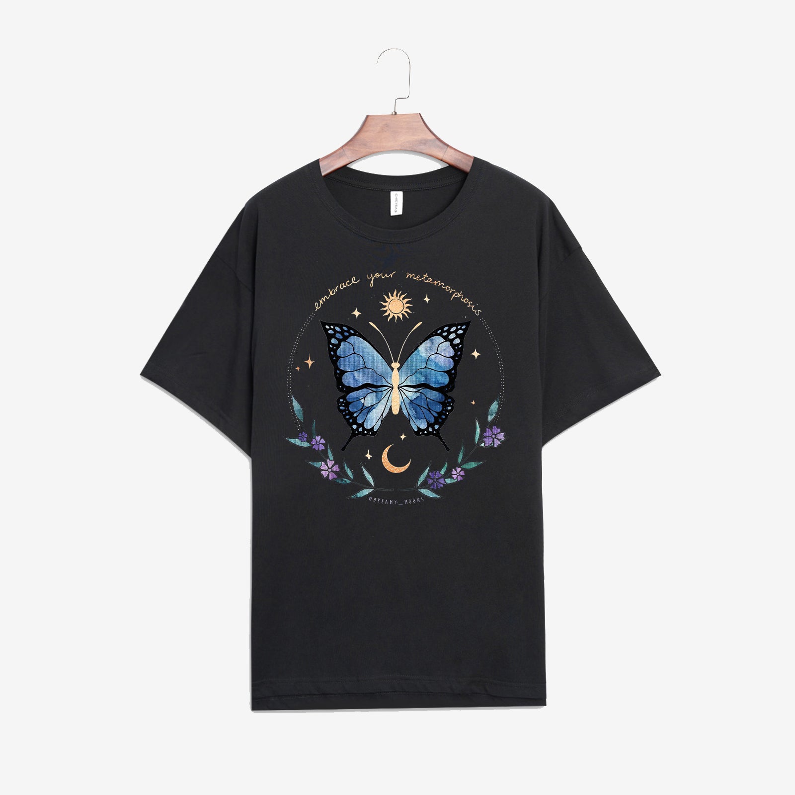 Neojana Blue Butterfly Moon Graphic T-Shirt - Chicyea