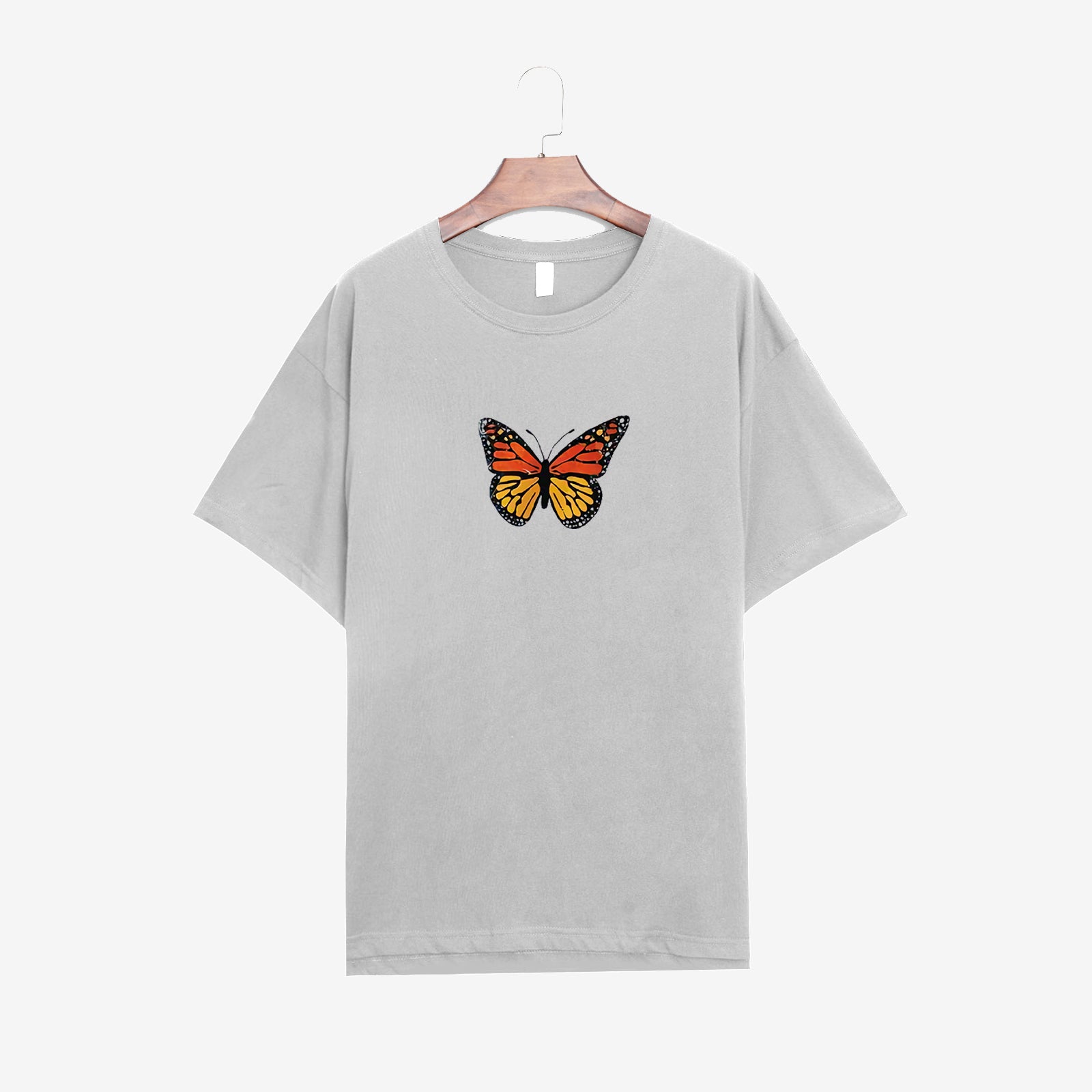 Neojana Design Grey Butterfly Print T-Shirt - Chicyea