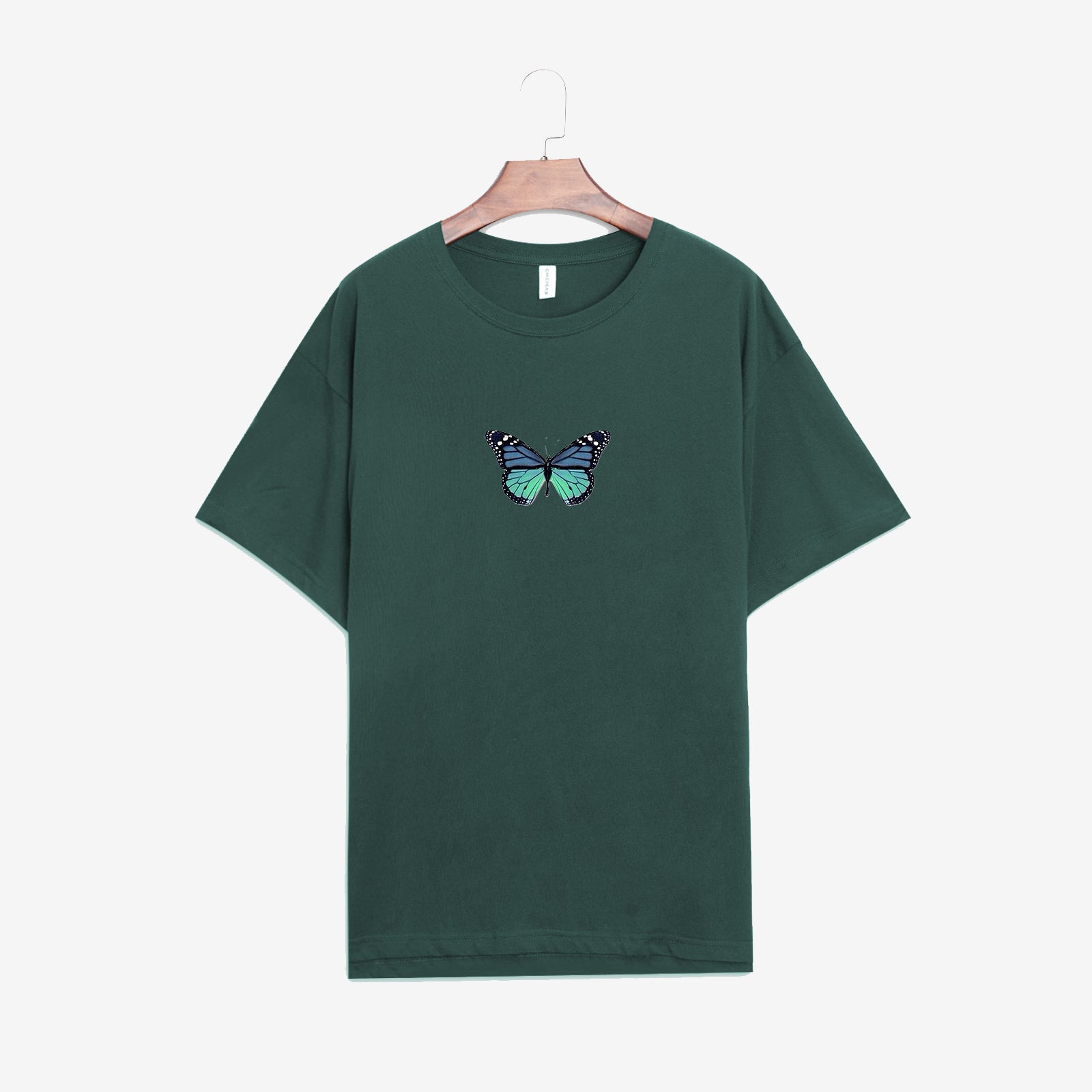 Neojana Dark Green Butterfly Print Design T-Shirt - Chicyea