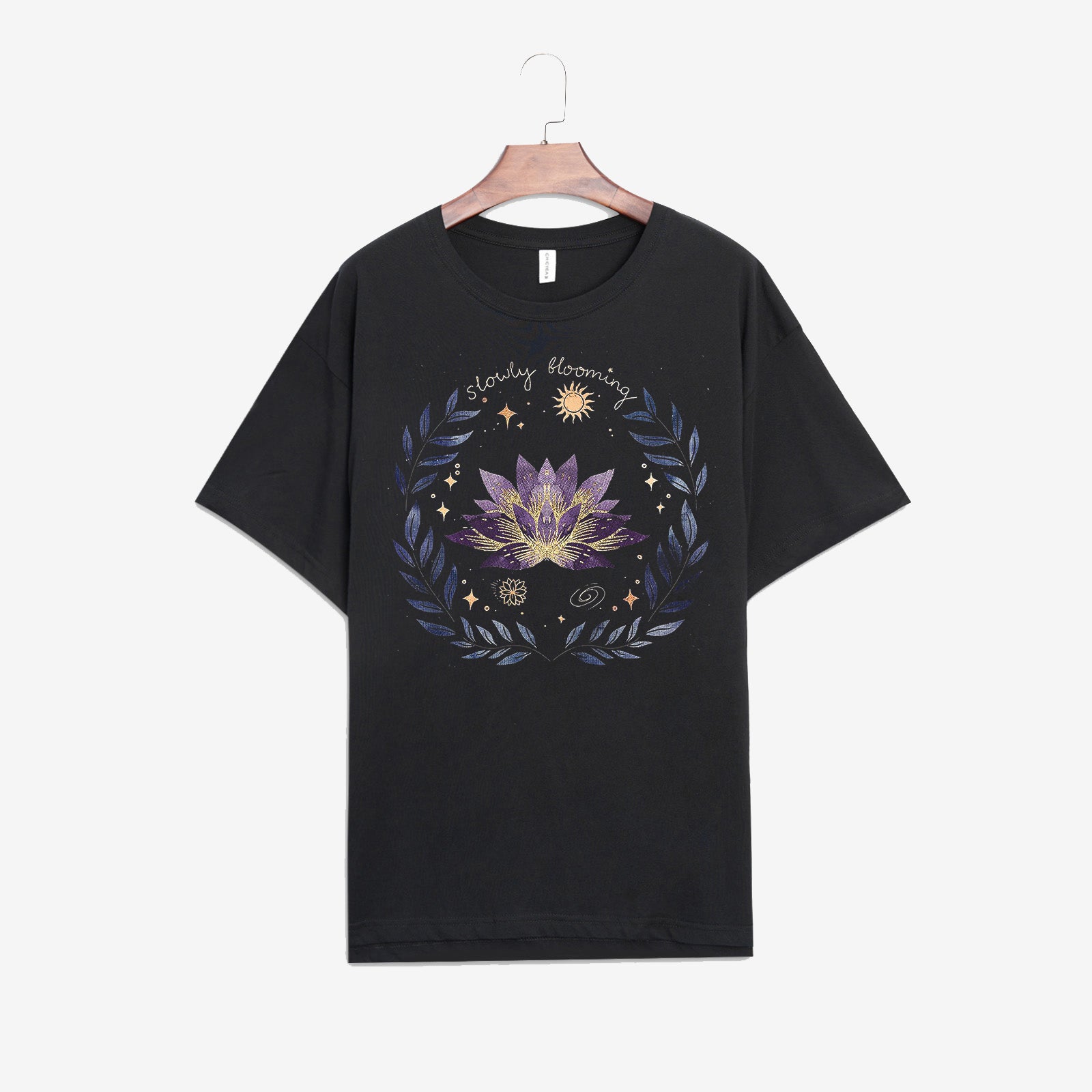 Neojana Lotus Bloom Black T-Shirt Designer - Chicyea